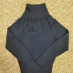 Fringed Plaited Knit Wool Roll Neck Sweater